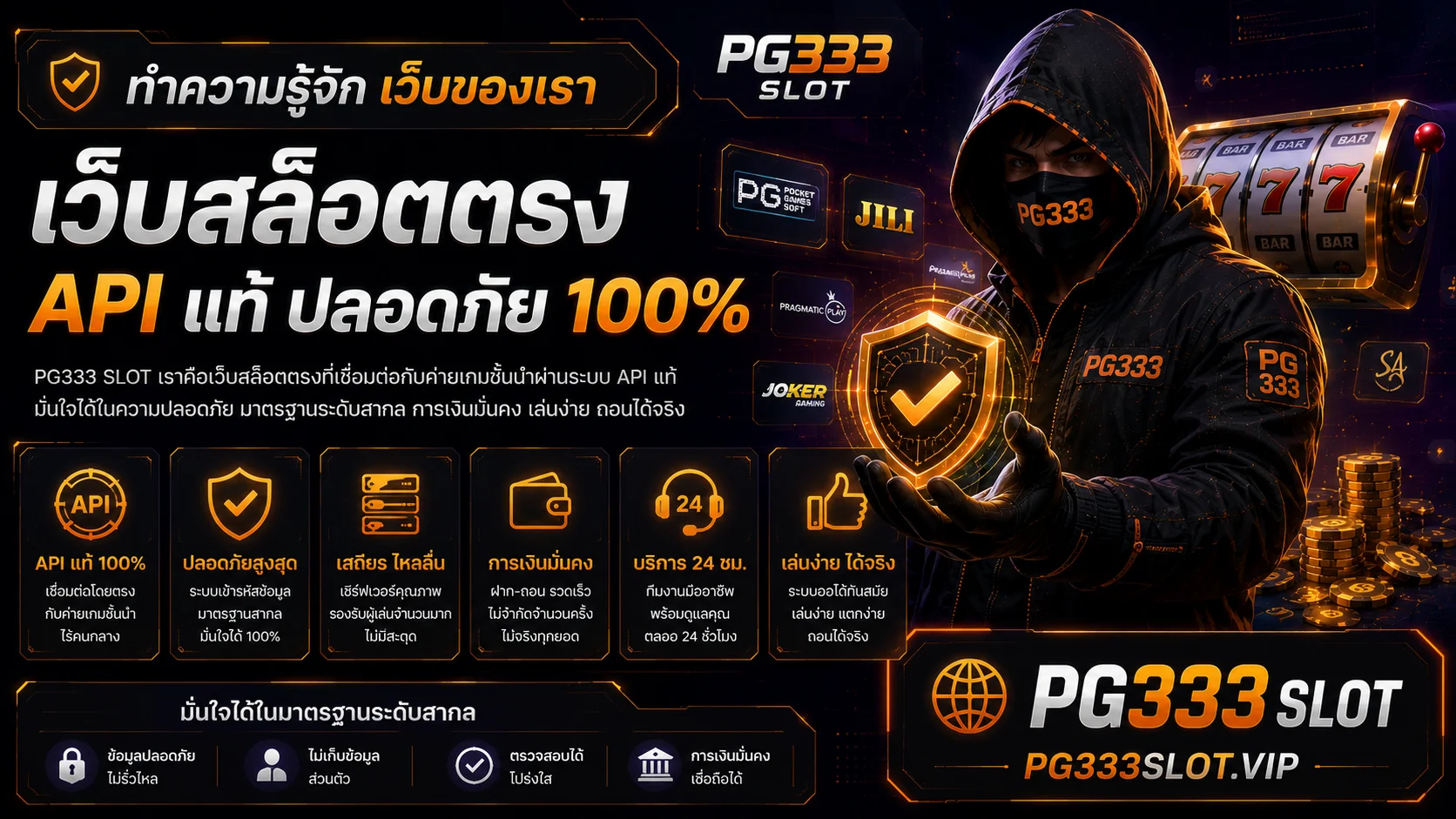ทำความรู้จัก เว็บของเรา เว็บสล็อตตรง API แท้ ปลอดภัย 100% pg333 slot